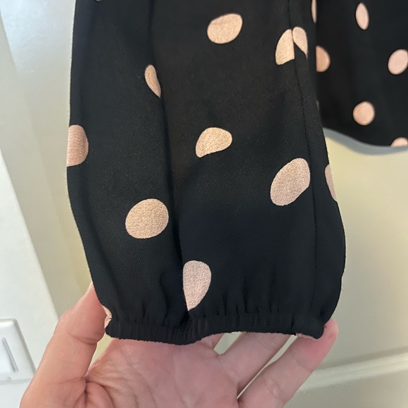 Reformation Black and Baby Pink Polka Dot Long Sleeve Blouse - Picture 7 of 8